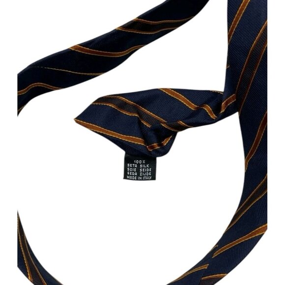 GIORGIO REDAELLI Men's 100% Silk Necktie LUXURY Navy Orange Striped W:3.7" EUC - Picture 3 of 4